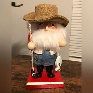Fisherman nutcracker with fish and pole figurine Christmas holiday statue